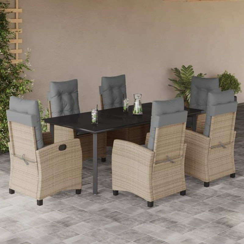 Vidaxl Gartenmöbel-Set aus Rattan mit Kissen und Glastisch in Beige - Bild 1