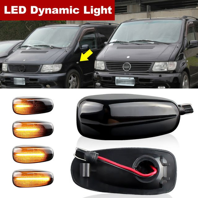 APMATAUTO 2er Set Dynamische LED Seitenmarker Blinker in Grau für Mercedes-Benz Vito W638 - Bild 1