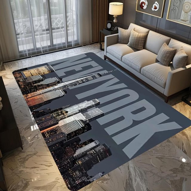 Rutschfeste Flanell-Fußmatte Nacht in New York City in Grau, B/B: 60 x 90 cm - Bild 1