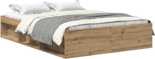 vidaXL Bettgestell Artisan-Eiche in Braun aus Holzwerkstoff und Kiefernholz, B/T/H: 140 x 203 x 35 cm - Bild 1