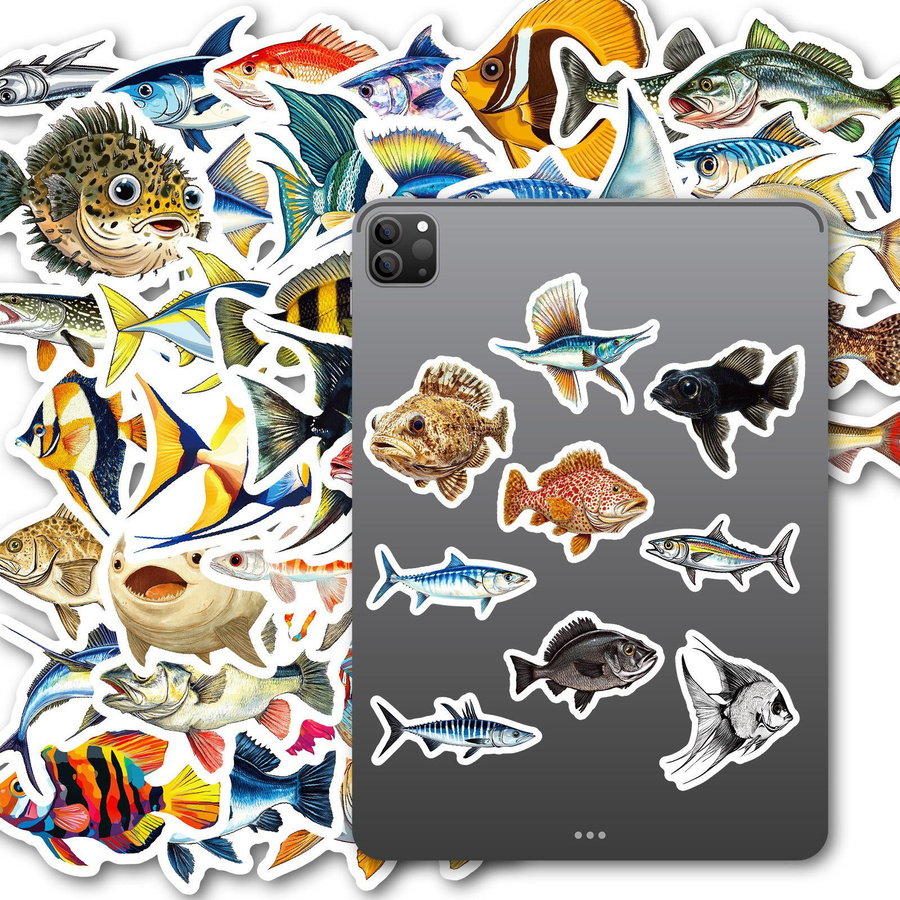 50 realistische Meerfisch-Aufkleber im Cartoon-Stil, wasserfeste DIY-Aufkleber für Kinder zur Dekoration von Koffern, Kühlschränken und Notizbüchern, mehrfarbig - Bild 3