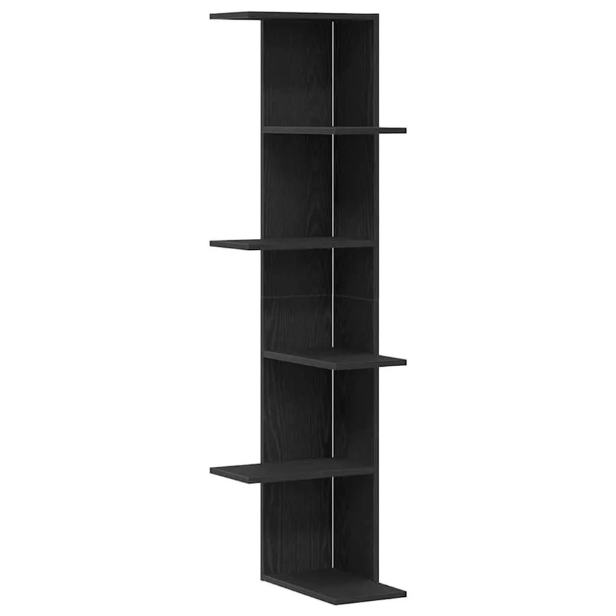 vidaXL Wand-Eckregal in Schwarz und Eichen-Optik, modernes Eckregal für Wohnzimmer, Schlafzimmer oder Büro, B/T/H: 36,5 x 36,5 x 140 cm - Bild 2