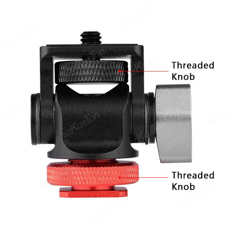 SZKOSTON Mini-Monitor-Halterung in Rot mit Stativkopf, Kaltschuh-Halterung und Adapter, drehbar und neigbar für Blitz, Mikrofon oder Fülllicht - Bild 2