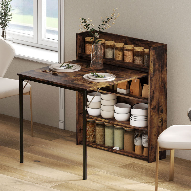 HOMCOM Klappbarer Esstisch mit 4-stufigen Regalen in Rustikal-Braun, moderner Küchentisch für kleine Räume, B/T/H: 80 x 90 x 93 cm - Bild 2