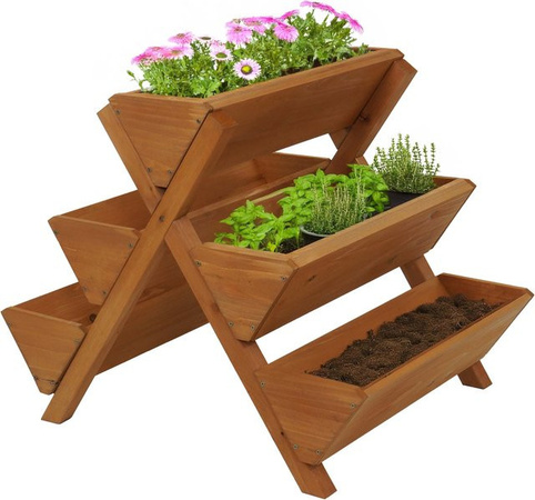 MCW Pflanztreppe O15 aus Holz mit 5 Kästen in Natur, B/T/H: 56 x 56 x 70 cm