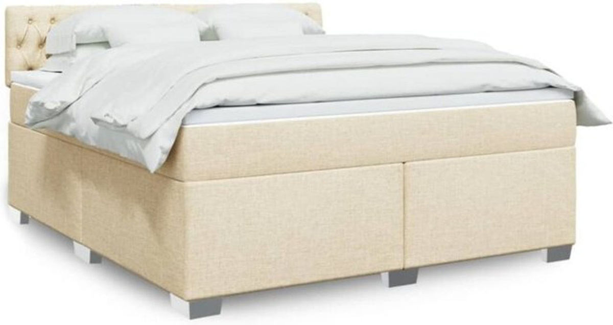 VIDAXL Boxspringbett mit Matratze in Beige und Weiß aus Stoff und Kieferholz, B/T/H: 180 x 200 x 100,5 cm - Bild 1