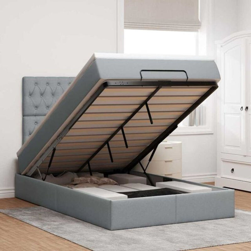 Vidaxl Ottoman Polsterbett mit Matratze und LED in Hellgrau, B/T: 120 x 200 cm - Bild 1