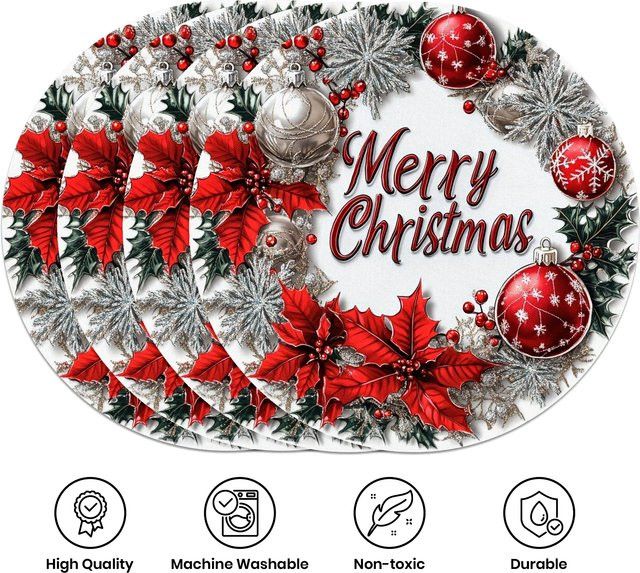 VIKAMA 4-teiliges Weihnachts-Tischset mit Schneeflocken-Design für deine festliche Tischdekoration - Bild 1