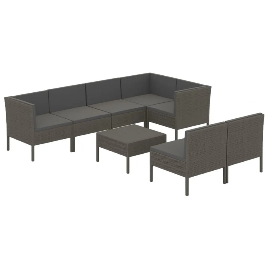 vidaXL 8-tlg Garten-Lounge-Set in L-Form aus Poly Rattan und Metall in Anthrazit/Grau mit Auflagen und Kissen - Bild 2