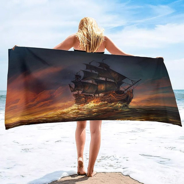 Sandfreies Piratenschiff Strandtuch von JMG Household Supplies, ultraleichtes Handtuch aus Ultrafeinfaser, Mehrfarbig, B: 100 cm, H: 50 cm - Bild 1