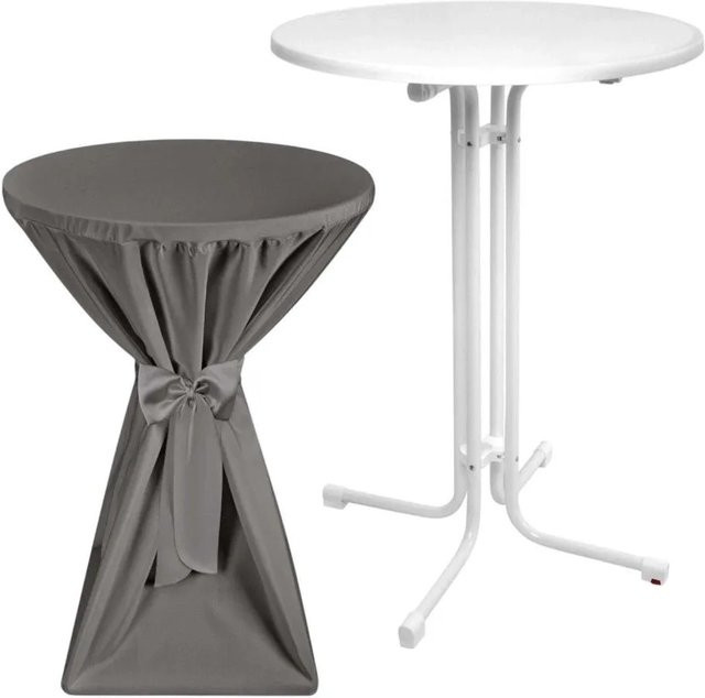 Beautissu Sylt Stehtisch Weiß mit Premium Stehtischhusse Anthrazit, Durchmesser: 80 cm - Bild 1