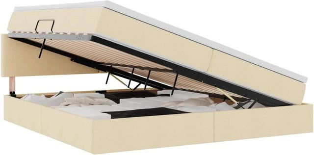 vidaXL Bett mit Stauraum und LED-Beleuchtung in Beige mit Matratze, B/T: 200 x 200 cm - Bild 1