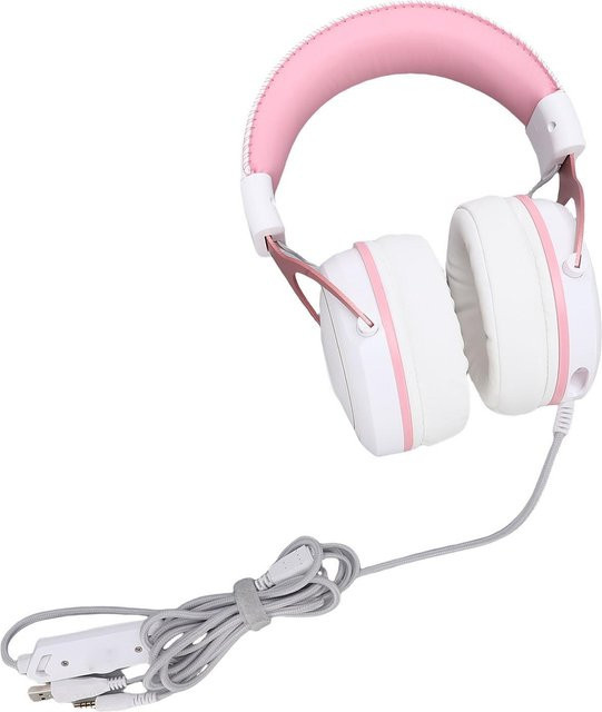 KaiSai Gaming-Headset Over-Ear-Kopfhörer mit RGB-Beleuchtung und Katzenohren in Weiß und Pink - Bild 1