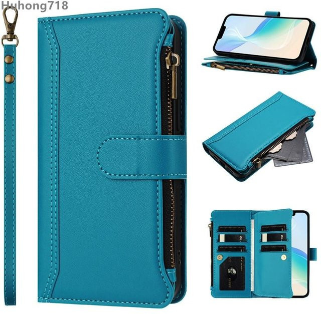 Lederhülle mit Reißverschluss für Blackview A52 Pro A53 Wave 6C 8C Oscal Flat 2 1C 2C Tiger 12 13 Shark 9 5G Brieftaschenhülle in See-Blau - Bild 1