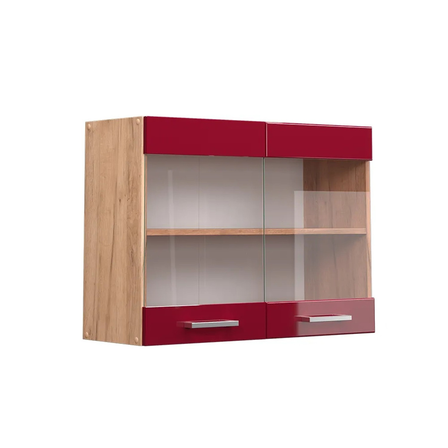 Vicco R-Line Hängeglasschrank für die Küche in Bordeaux mit Goldakzenten, Breite: 80 cm, Höhe: 60 cm, Tiefe: 31 cm - Bild 3