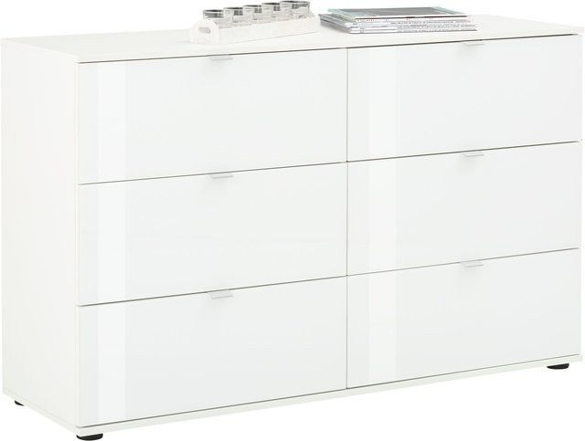 Kommode vito Fonte modern in Weiß mit Glaselementen, B/T/H: 129,0 x 83,0 x 40,0 cm - Bild 1