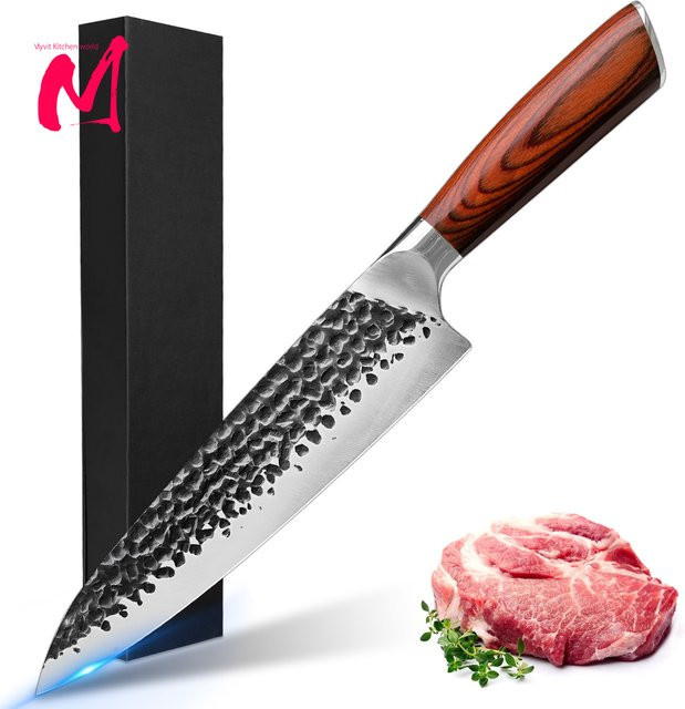 MYVIT Profi Kochmesser aus geschmiedetem Kohlenstoffstahl in Silber mit Holzgriff - Bild 1