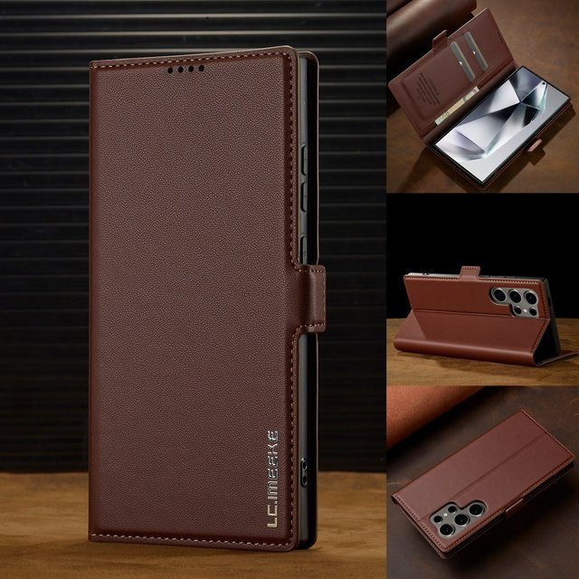 Leder Business Handyhülle für Samsung Galaxy S25 S24 S23 S22 S21 S20 Ultra Plus Flip Cover mit Kartenfach - Bild 1