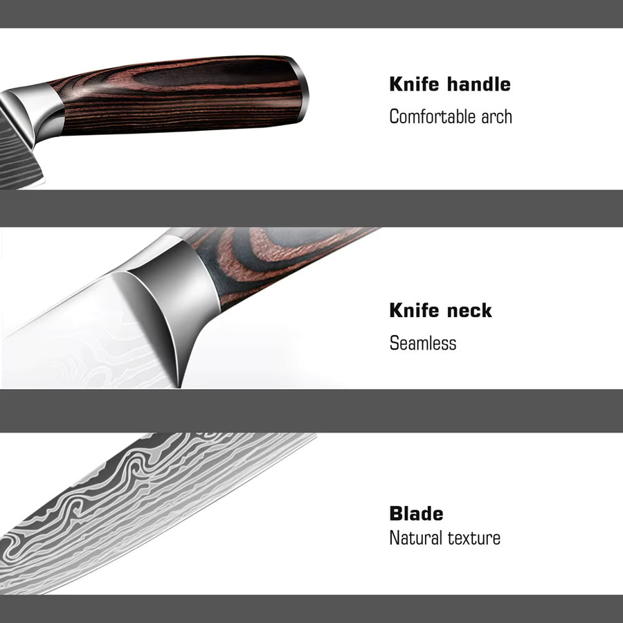 MDHAND 5-teiliges Küchenmesser-Set aus Edelstahl mit Pakkaholzgriff in Silber - Bild 4