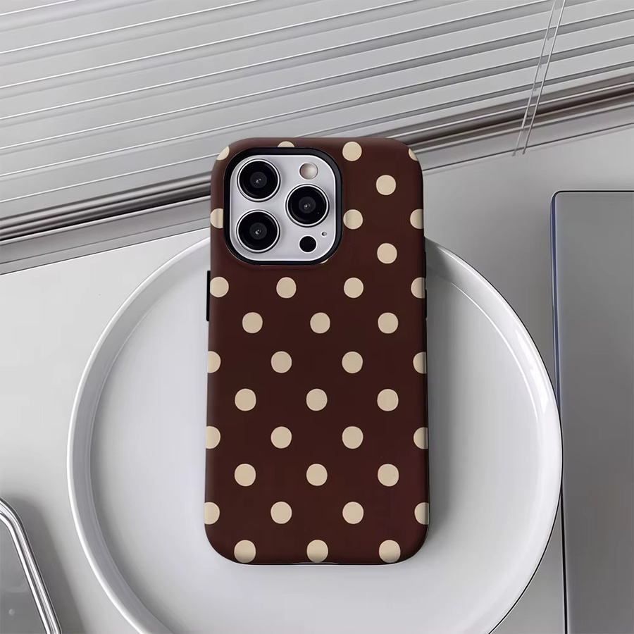 Potdemiel Magnetische Handyhülle mit Polka-Dot-Muster für iPhone 17 16 15 14 13 Pro Max Plus in Burgunderrot und Braun, Robuste Doppel-Schicht-Schutzhülle - Bild 4