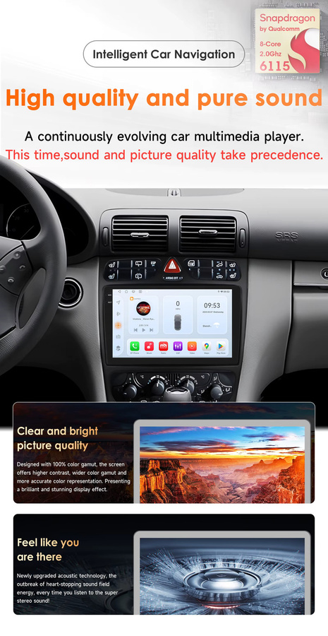 OSSURET Octa Core 6115 Doppel-DIN Autoradio für Mercedes-Benz W168 W203 Viano W463 Vito Vaneo mit Android 14, Wireless Carplay, Android Auto, GPS-Navigation und 4G WiFi in Schwarz - Bild 3