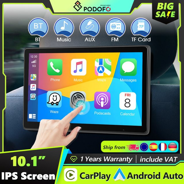 Podofo Carplay Autoradio mit Android Auto, Mirror Link und Bluetooth in Schwarz - Bild 1