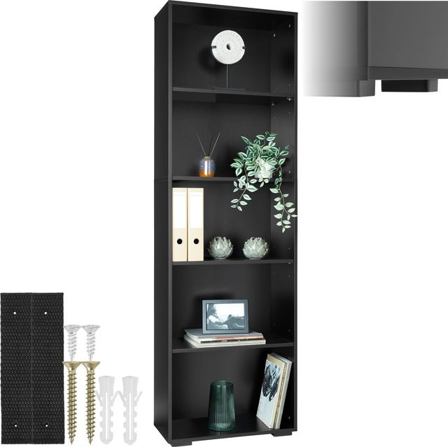 tectake Bücherregal aus MDF in Schwarz mit Rückwand, B/T/H: 60 x 30 x 190 cm - Bild 1