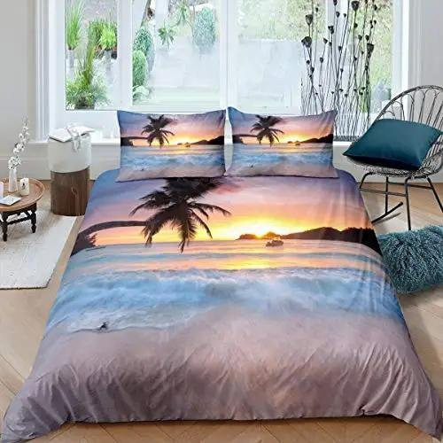 Your Warm Home Bettwäsche-Set mit Ozean-Motiv für Kinder, blaues Strand-Bettbezug-Set aus Mikrofaser-Polyester, B/H: 135 x 200 cm und 2 Kissen B/H: 50 x 70 cm - Bild 1