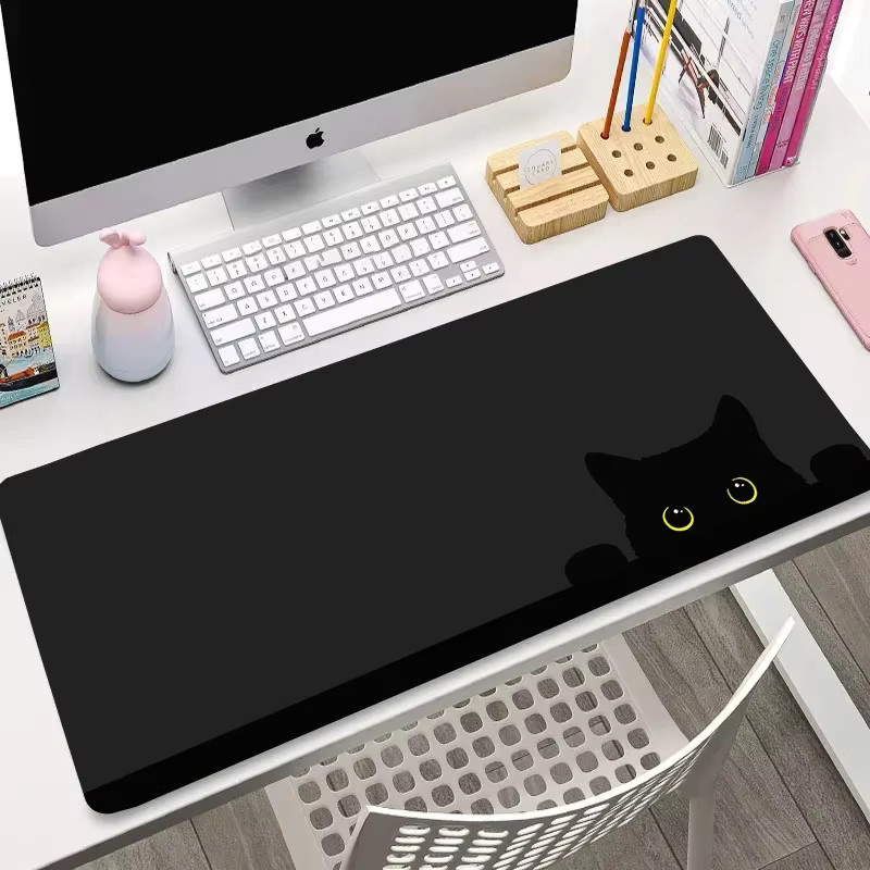 Mairuige Kawaii Mauspad Black Cat Kitten XXL Tastaturmatte, B/B/H: 90 x 40 cm, Schwarz - Bild 2