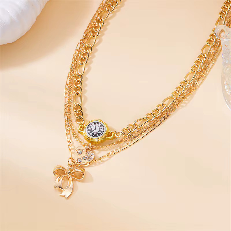 RINHOO FRIENDSHIP Schmuck-Set, 3-teilig, Herzförmige Schleifenknoten-Anhänger, Choker-Halskette, Gold, Metall, Damen - Bild 3
