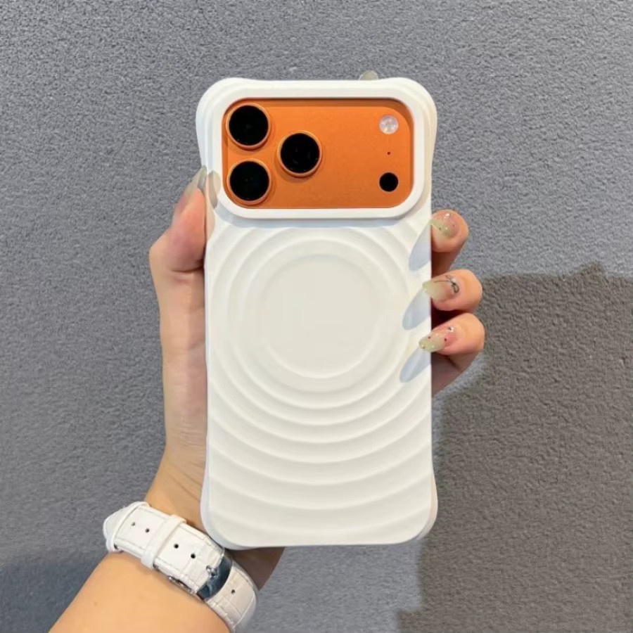 DKFoomky Ripple Flüssigsilikon Handyhülle mit MagSafe für iPhone 14 15 16 17 Pro Max und Pro, stoßfest und weich, in Weiß oder Braun - Bild 3