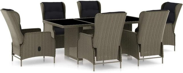 vidaXL 7-teilige Garten-Essgruppe aus Poly Rattan in Braun mit Auflagen - Bild 1