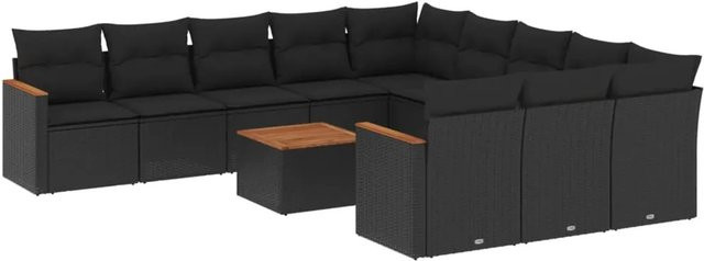 vidaXL 12-teilige Garten-Sofagarnitur in L-Form aus schwarzem Poly-Rattan mit UV-beständigen Kissen und pulverbeschichtetem Stahlgestell - Bild 1