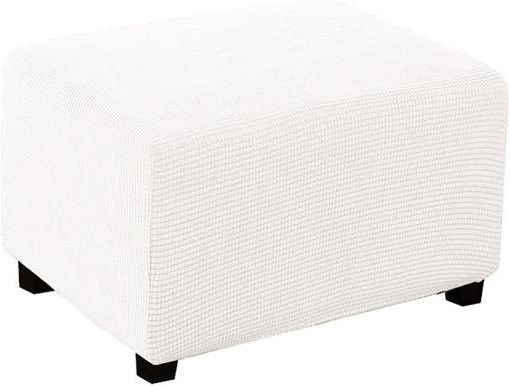 Dehnbarer Jacquard Ottoman Hockerbezug in Weiß, Rutschfester Plüschbezug für Fußstützen und Stühle, Größe L - Bild 1