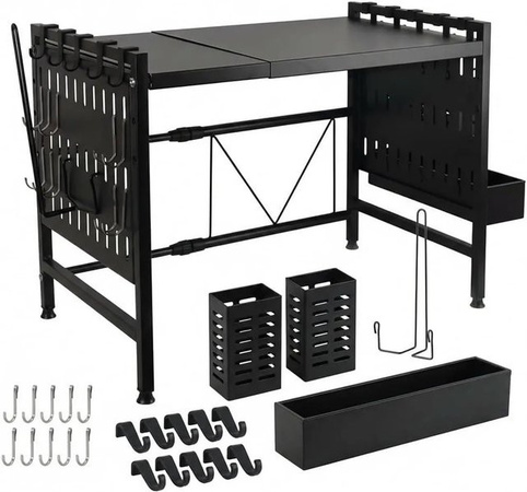HomeLuxWorld Mikrowellenregal aus Metall in Schwarz, 2-stufiges Küchenregal mit verstellbaren Regalböden und Aufhängungsstange, platzsparend und rutschfest