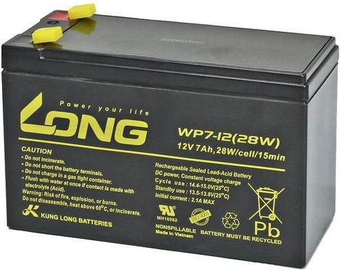 Long WP7-12(28W)-M/F1 Bleiakku 12V 7Ah Blei-Vlies AGM Schwarz B/H/T: 151 x 102 x 65 mm mit 4,8 mm Flachstecker - Bild 1