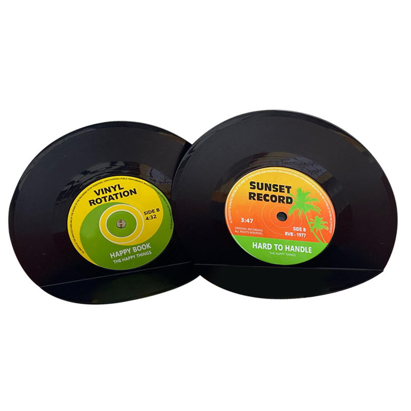 GoolRC 2er Set Vintage Buchstützen in Vinylplatten-Optik aus Kunststoff, Schwarz - Bild 2