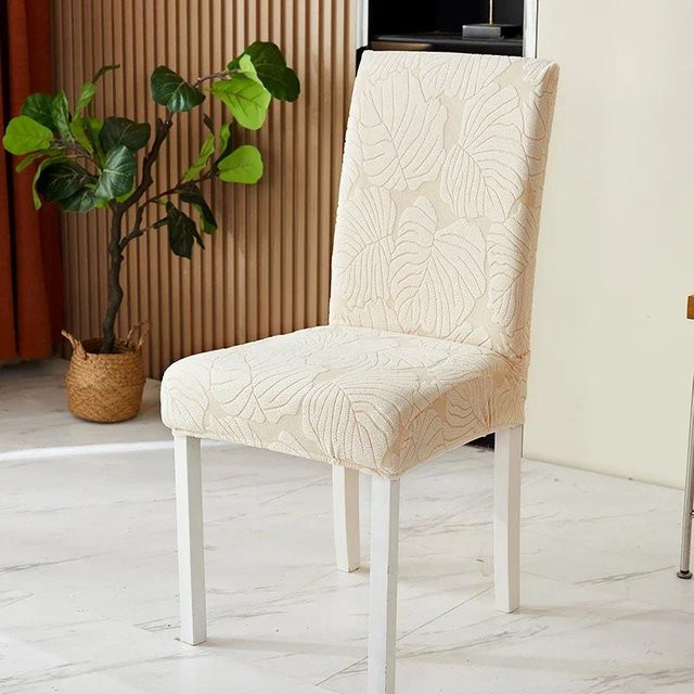 Waschbarer Jacquard Stuhlbezug in Beige mit Stretch-Funktion für Esszimmer und Bankette - Bild 1