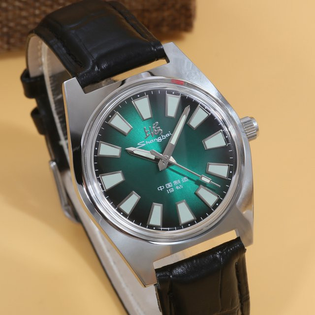 HEIMDALLR Analoguhr, Handaufzug, Edelstahl, 36 mm, Leder, Grün, Herren - Bild 1