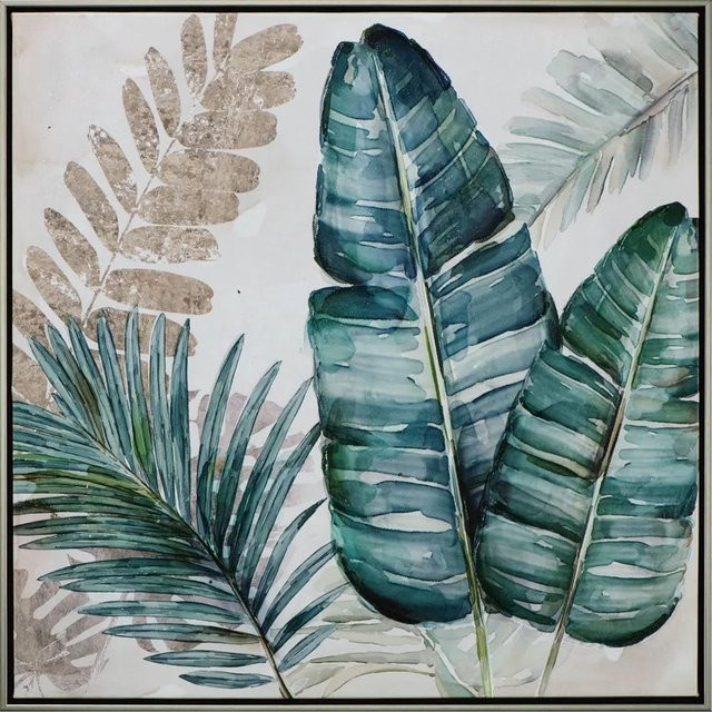 Art Universe Leinwandbild Blätter in Grün und Petrol, modernes florales Motiv, B/H: 62 x 62 cm - Bild 1