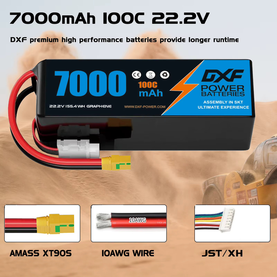 DXF LiPo Akku 7000mAh 6S 22,2V 100C mit EC5-Stecker SoftCase in Schwarz für RC Buggy Truggy Offroad und Flugzeuge - Bild 2