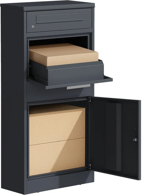 KARAT Paketbox Francois Kombination mit Briefkasten in Anthrazit aus Stahl mit Klappsystem und Schloss - Bild 1