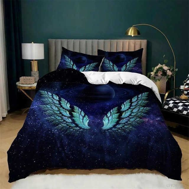 Bettwäsche Set Engel Flügel mit Cartoon Kunst Druck von Binchi Outdoor Product, Blau, B/H: 135 x 200 cm - Bild 1