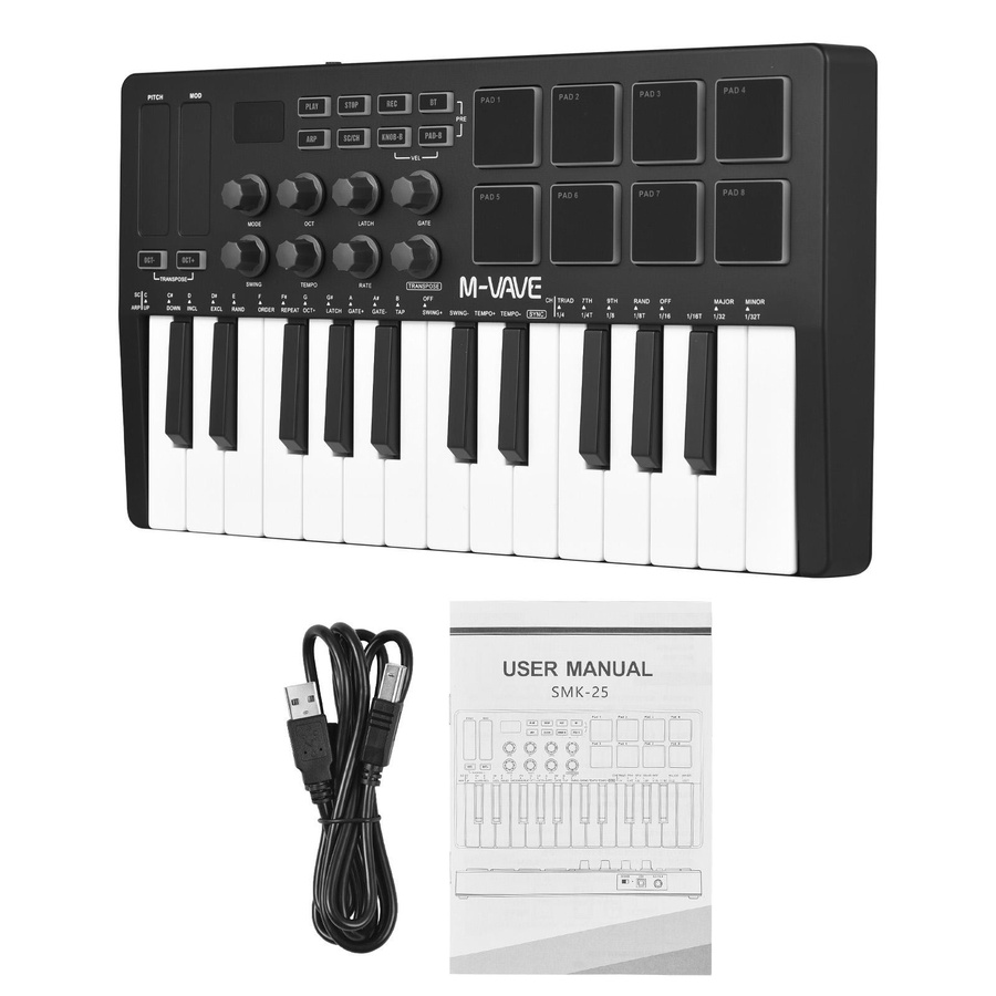 M-VAVE Mini MIDI-Controller mit 25 Tasten, tragbare USB und Bluetooth Musik-Steuerungstastatur in Schwarz - Bild 3