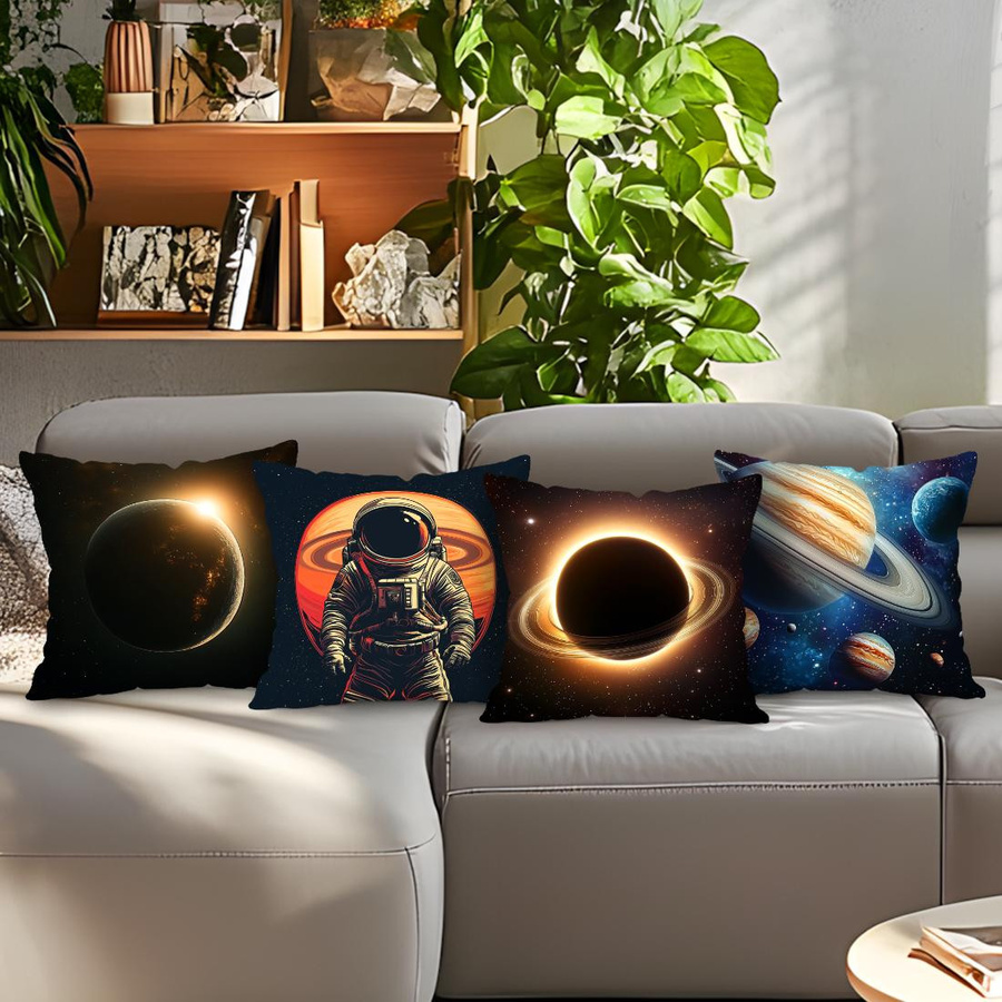 JFPillowPal 4er-Set Kissenbezüge mit Weltraum-Planeten-Motiv aus Polyester, quadratisch, B/B/B: 45 x 45 x 45 cm, Multicolour - Bild 6