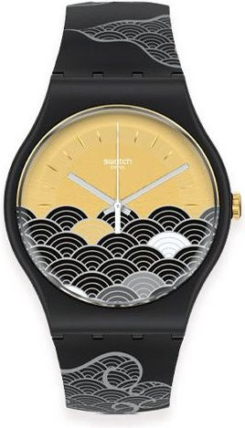 Swatch Armbanduhr, Quarz, Bio-Keramikgehäuse, 41 mm, Silikonarmband, Schwarz - Bild 1