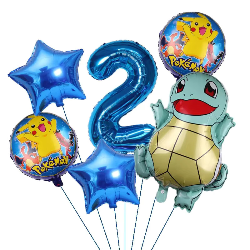 6er Set Pokemon Party Luftballons mit Pikachu und Squirtle für Kindergeburtstag und Babyparty, mehrfarbig, Marke Aoger - Bild 2