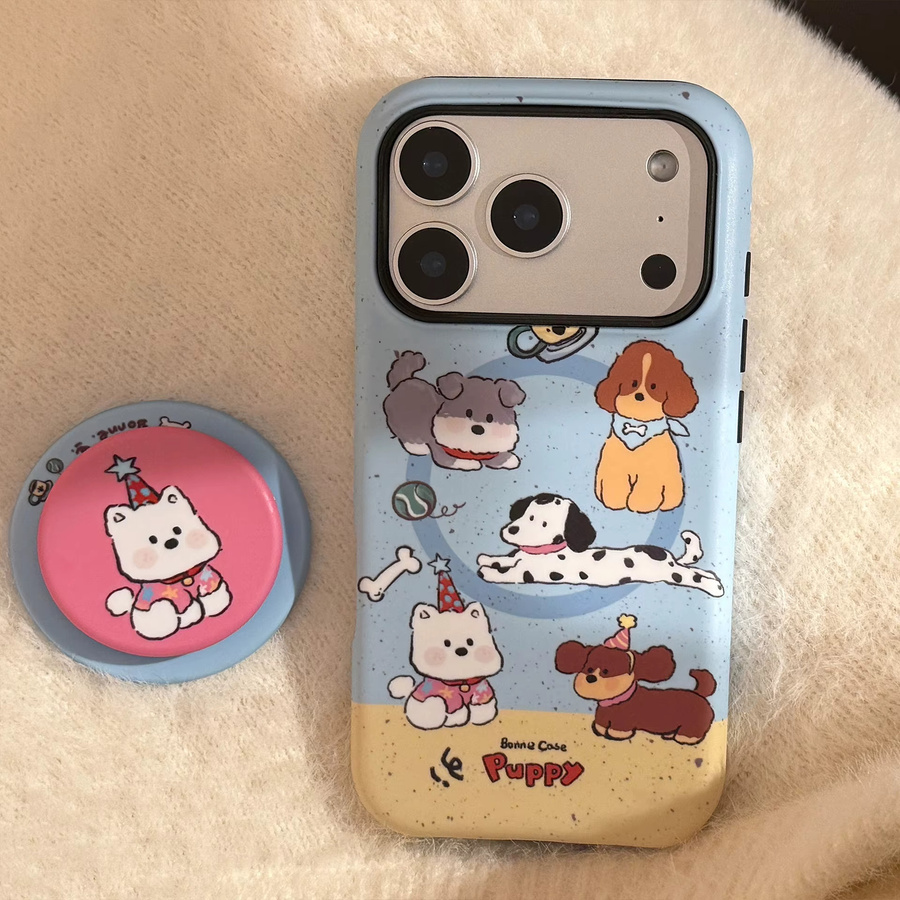 MUQGEW Magnethalter Handyhülle mit Splash-Ink-Cartoon-Welpen Design für iPhone 17, 16, 15, 14, 13, 12, Mini 11, Pro Max, stoßfeste Hartschale, Multicolour - Bild 4