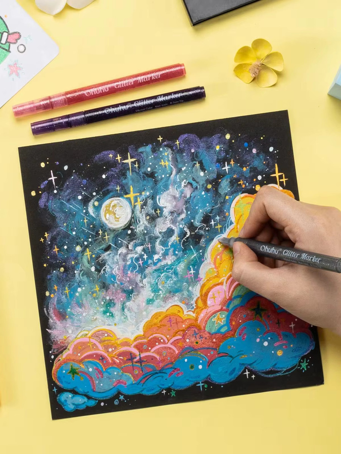 Ohuhu Glitzer-Metallic-Markierungsstifte mit feiner Spitze, wasserbasierte Schimmer-Marker in Multicolour für deine DIY-Zeichnungen - Bild 4