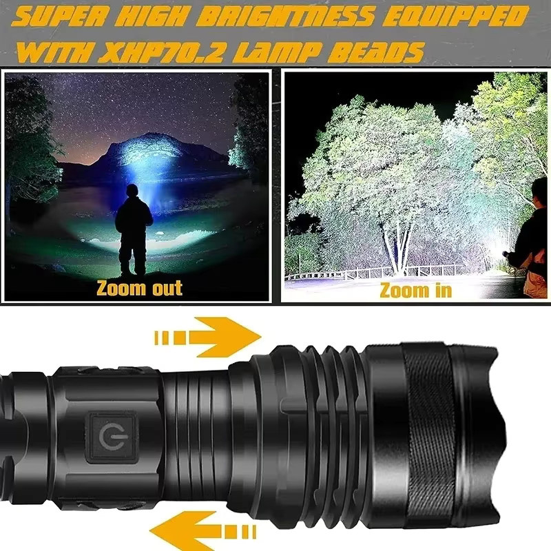 XIWANGFIRE LED-Taschenlampe in Schwarz, wiederaufladbare taktische Taschenlampe aus Aluminium mit Zoom für Outdoor und Notfälle - Bild 2